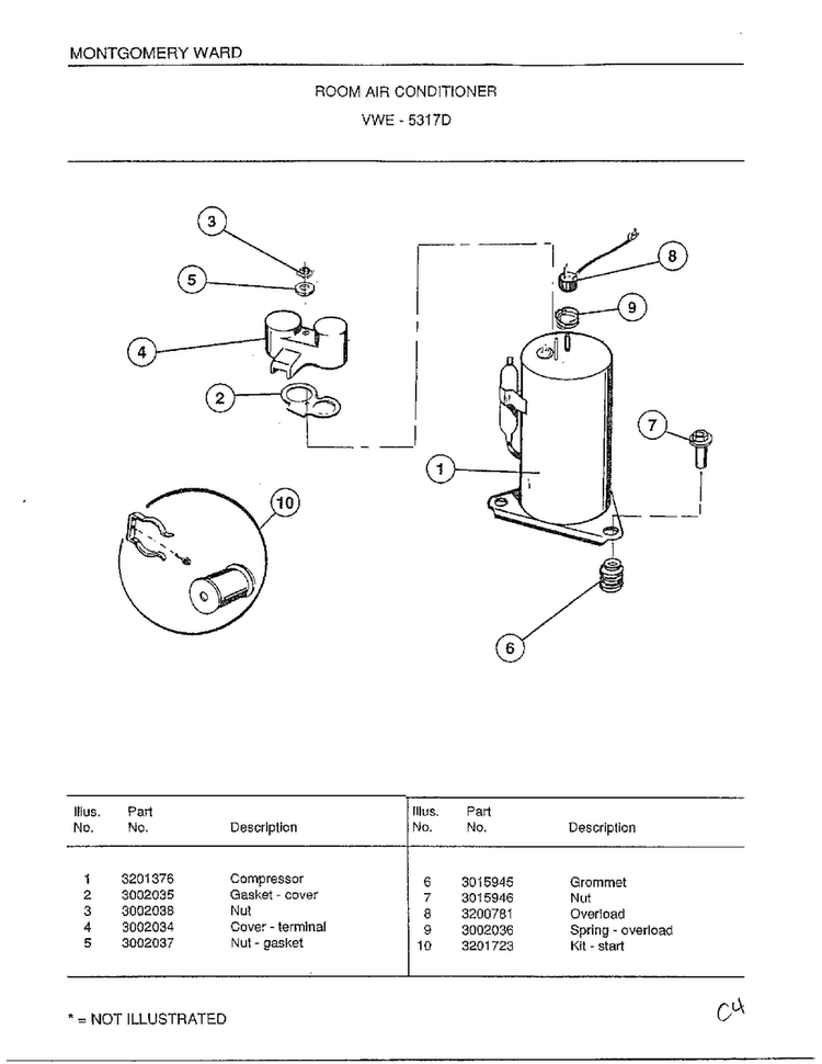 Room Air Conditioner Page 4 Diagram and Parts List for 5317D  Frigidaire Air Conditioner