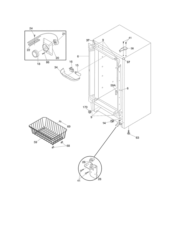 Cabinet Diagram and Parts List for FFU13M3HW3  Frigidaire Freezer