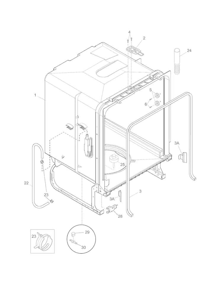 Tub Diagram and Parts List for FBD2400KQ4A  Frigidaire Dishwasher