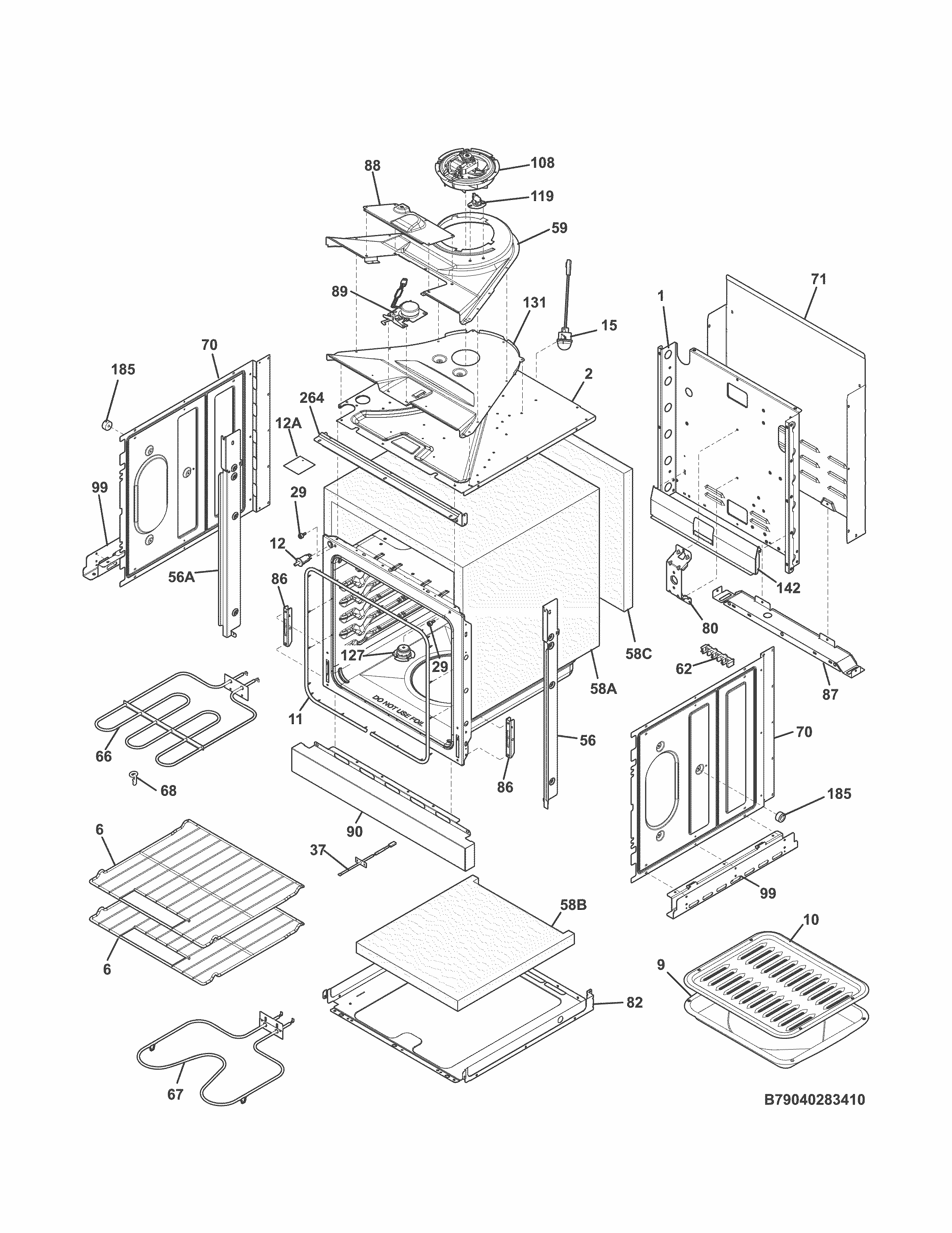 Body Diagram and Parts List for 79040283410  Kenmore Wall Oven