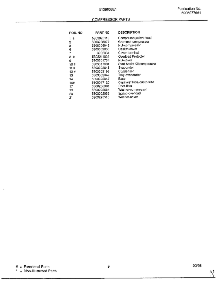 Compressor Parts Page 2 Diagram and Parts List for 5139008E1  Frigidaire Air Conditioner
