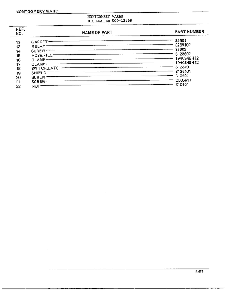 Dishwasher Page 3 Diagram and Parts List for 1236B  Frigidaire Dishwasher