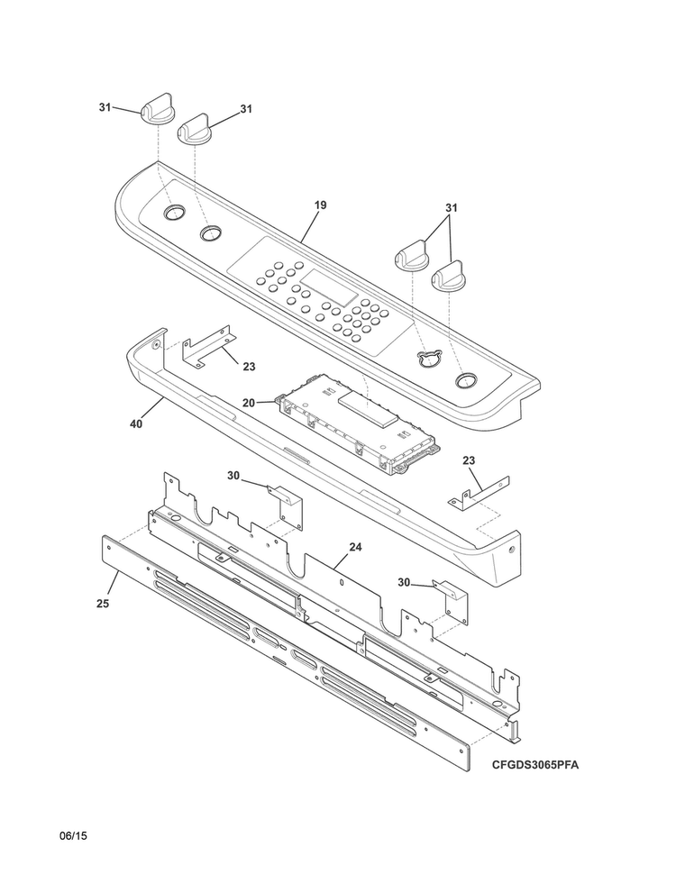 Backguard Diagram and Parts List for CGDS3065PFG  Frigidaire Range