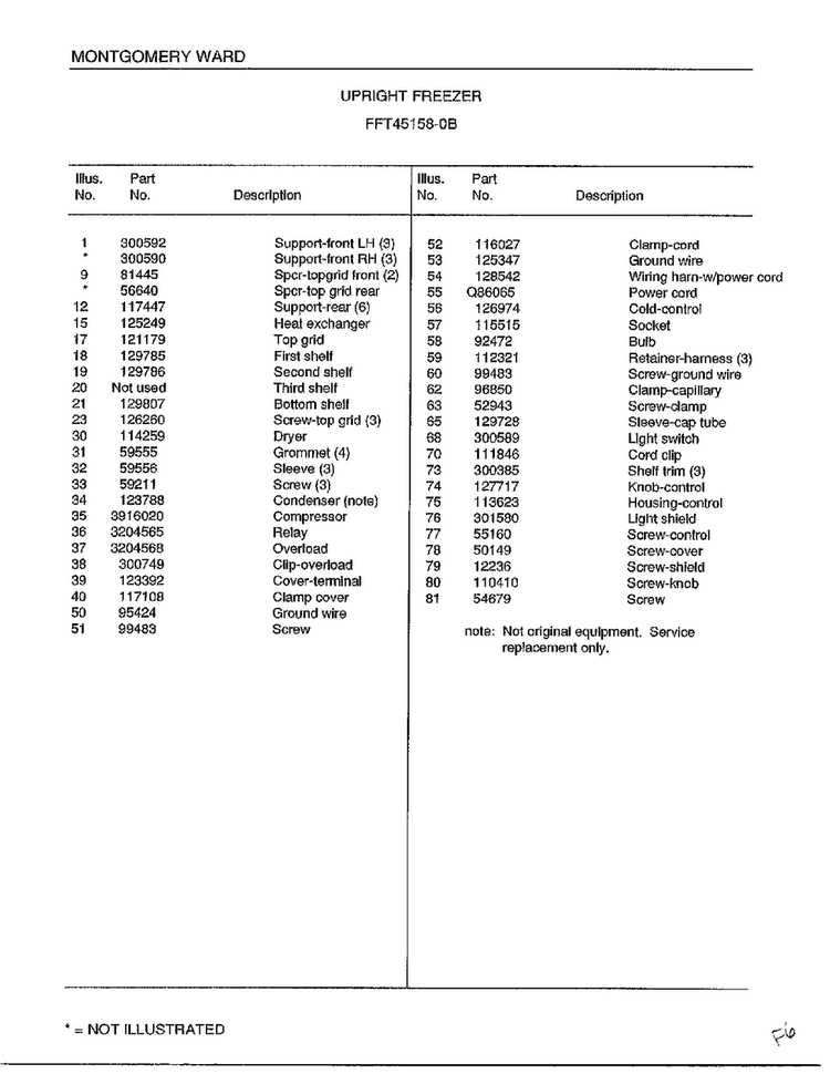 Upright Freezer Page 4 Diagram and Parts List for 45158B  Frigidaire Freezer