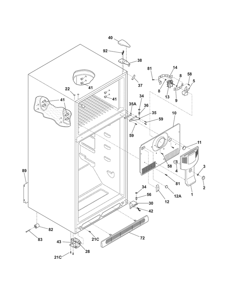 Cabinet Diagram and Parts List for 25363212016  Kenmore Refrigerator