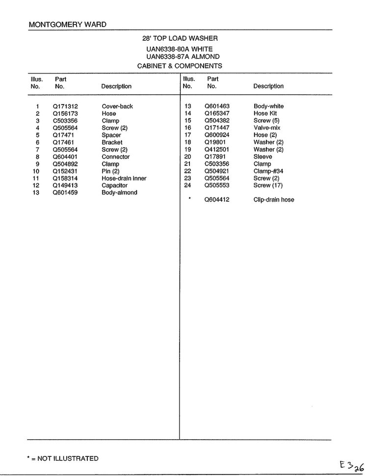 Cabinet And Components Page 2 Diagram and Parts List for 6338A  Frigidaire Washer