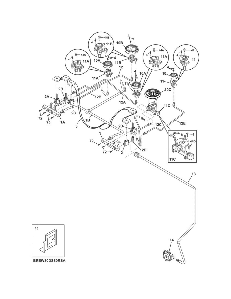 Burner Diagram and Parts List for EW30DS8CRSA  Electrolux Range