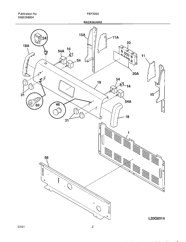 BACKGUARD Diagram and Parts List for FEF326AWA  Frigidaire Range