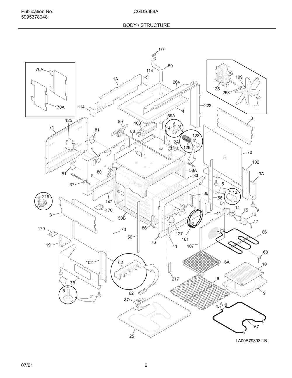Body / Structure Diagram and Parts List for CGDS388AB4  Frigidaire Range