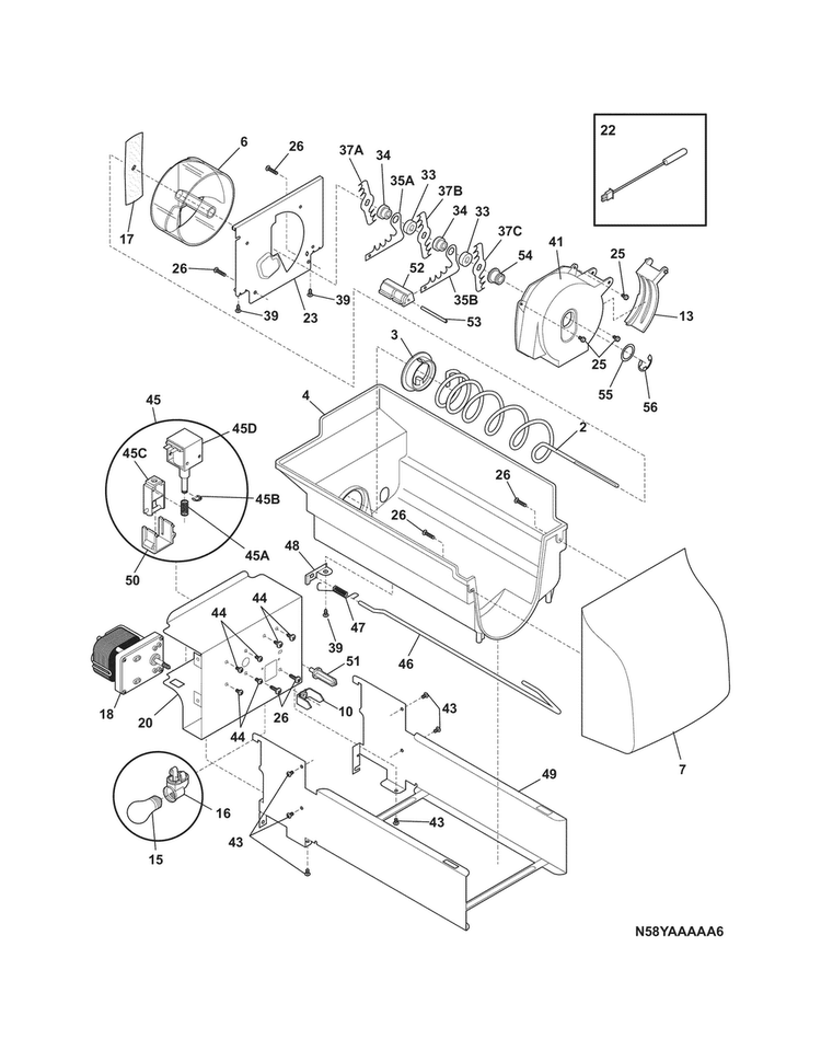 Ice Container Diagram and Parts List for DFHS2313MFDA  Frigidaire Refrigerator
