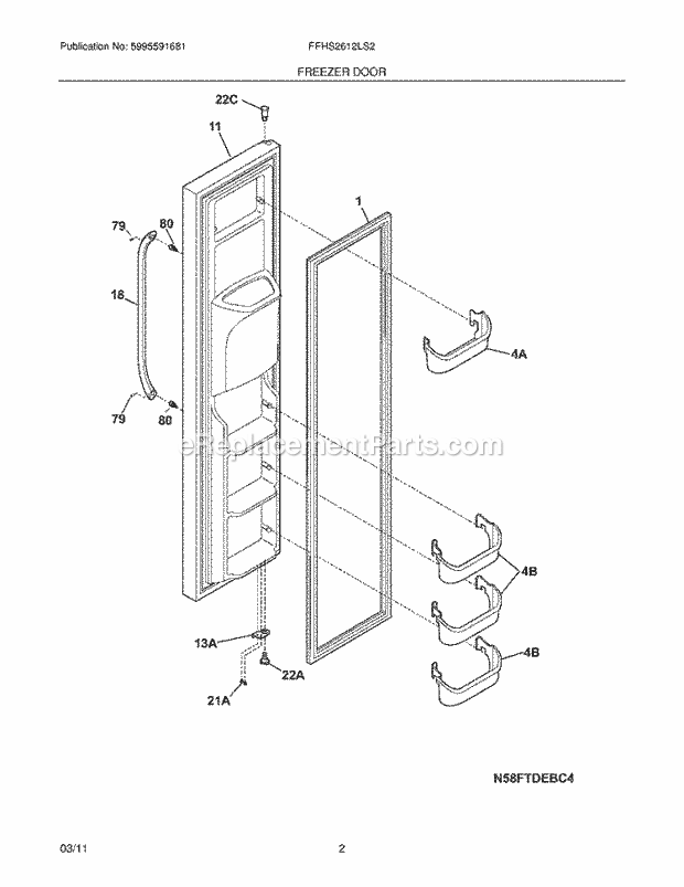 Freezer Door Diagram and Parts List for FFHS2612LS2  Frigidaire Refrigerator