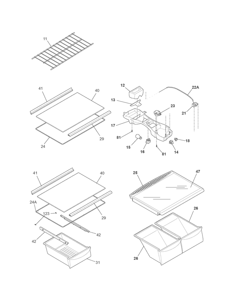 Shelves Diagram and Parts List for NFTR18X4PS6  Frigidaire Refrigerator
