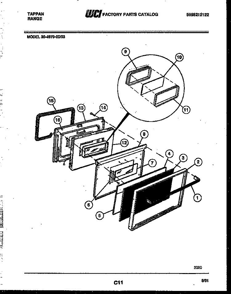 DOOR PARTS Diagram and Parts List for 30-4979-00-03  Tappan Range