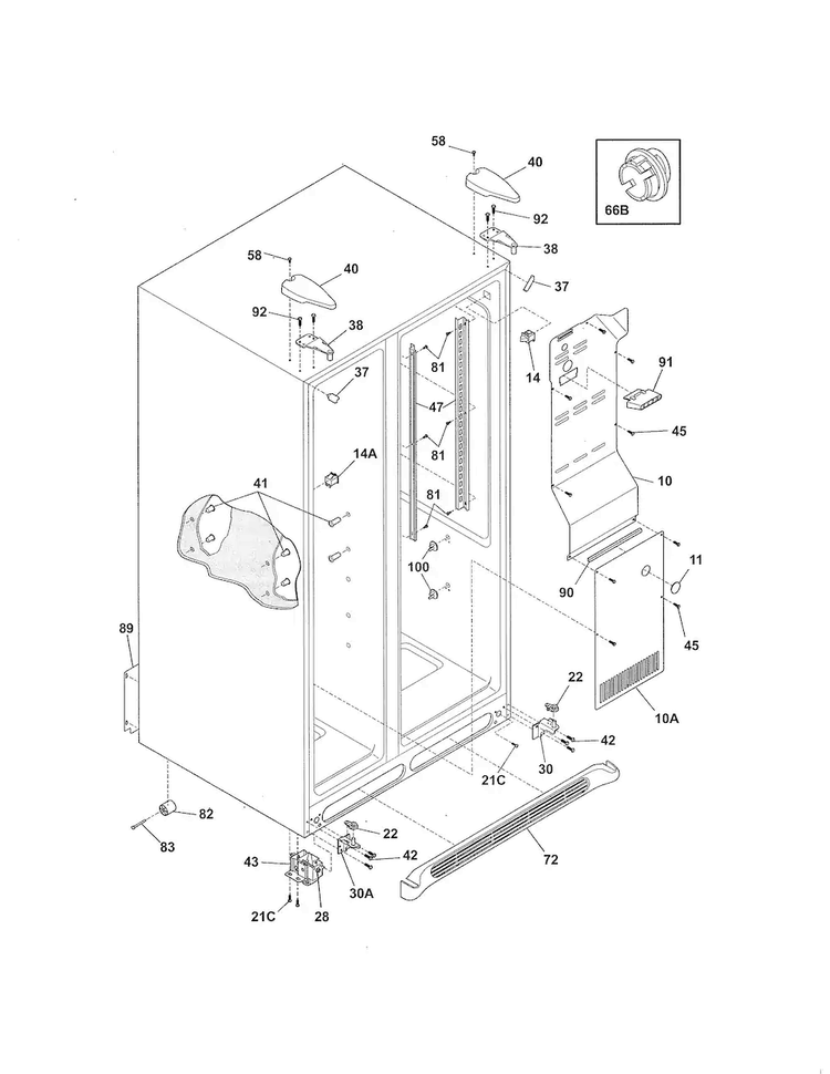 Cabinet Diagram and Parts List for FFHS2611LB7  Frigidaire Refrigerator