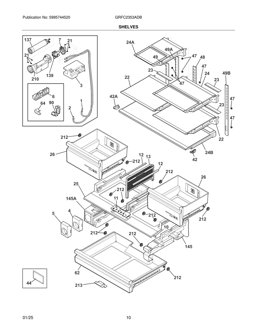 Shelves Diagram and Parts List for GRFC2353ADB  Frigidaire Freezer