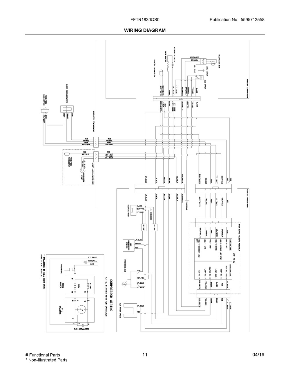 Wiring Diagram Diagram and Parts List for FFTR1830QS0  Frigidaire Refrigerator