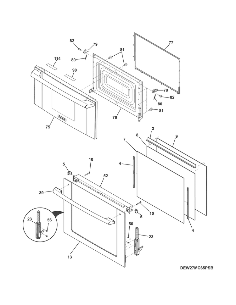 Doors Diagram and Parts List for EW27MC65PSB  Electrolux Microwave Oven Combo