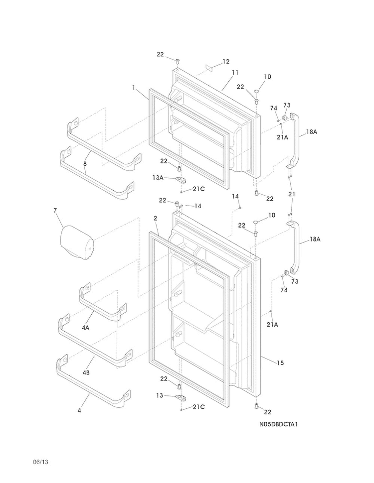 Doors Diagram and Parts List for FFTR1513LWC  Frigidaire Refrigerator