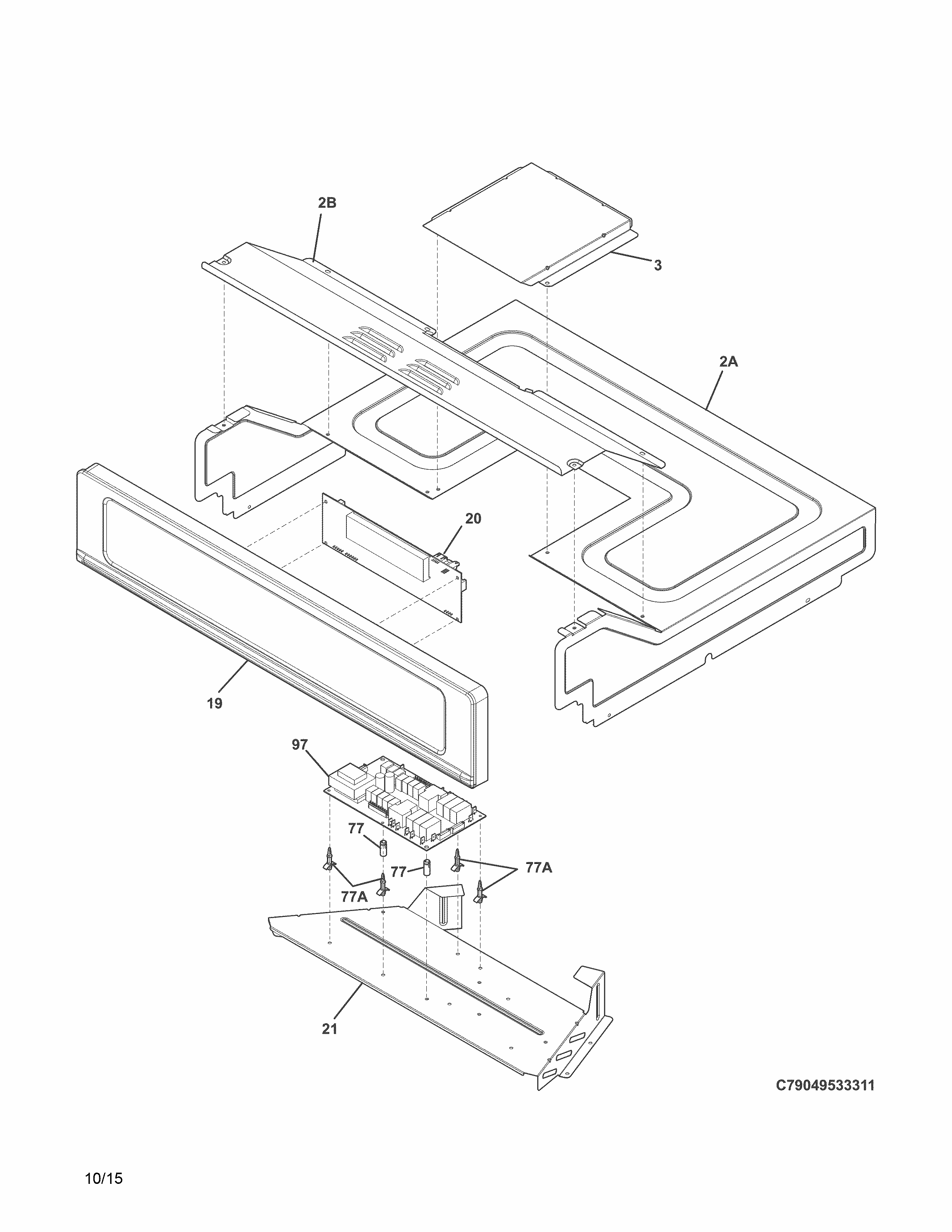 Control Panel Diagram and Parts List for 79049533313  Kenmore Wall Oven