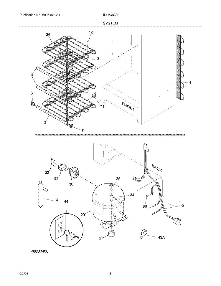 SYSTEM Diagram and Parts List for UL1793CA8  Frigidaire Freezer