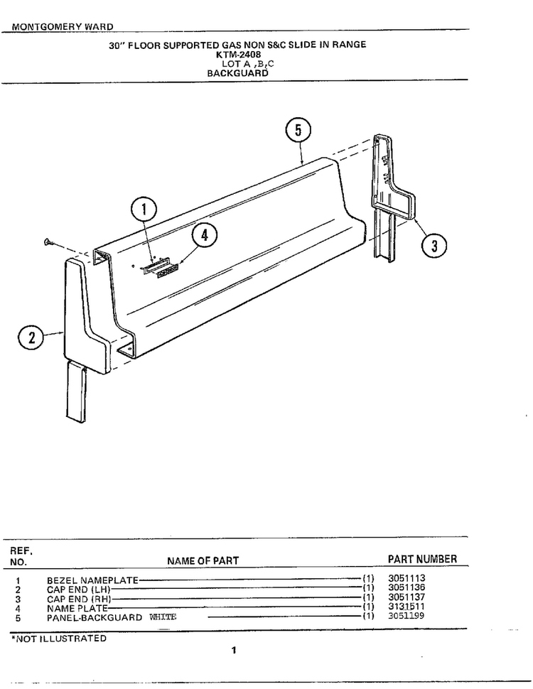 30" Floor Backguard Diagram and Parts List for 2408A  Frigidaire Range