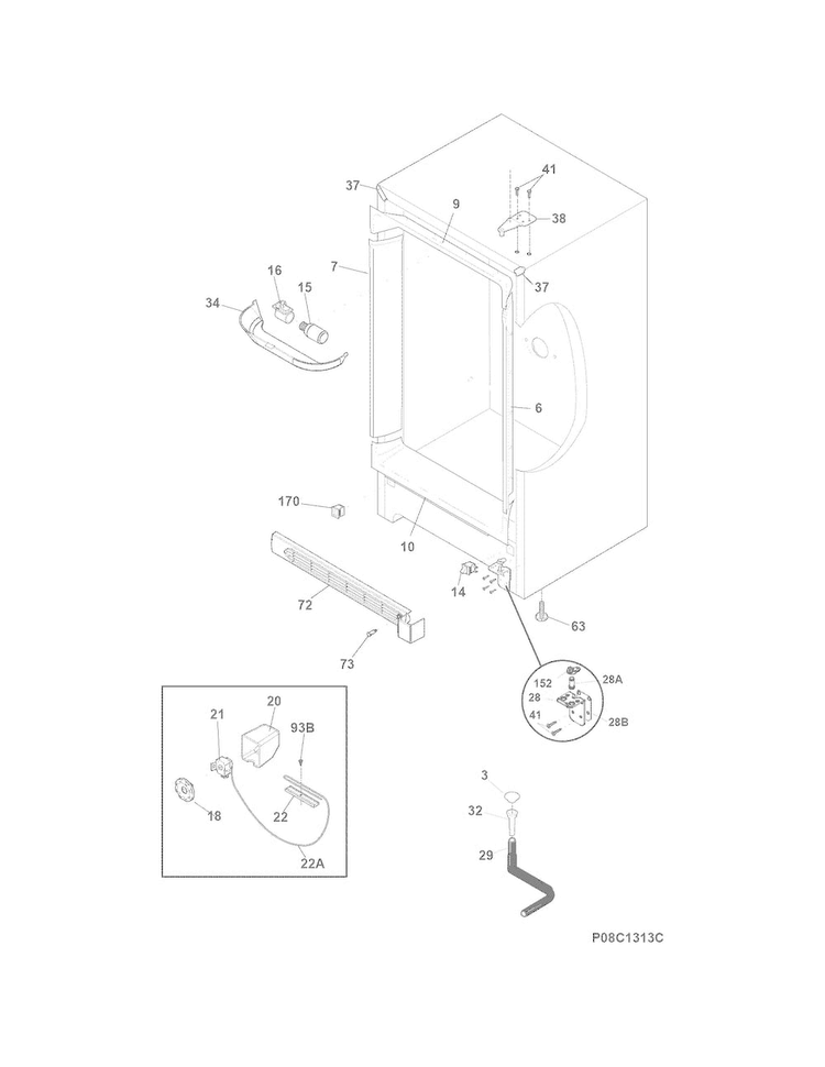 Cabinet Diagram and Parts List for FFFU14M1QWA  Frigidaire Freezer