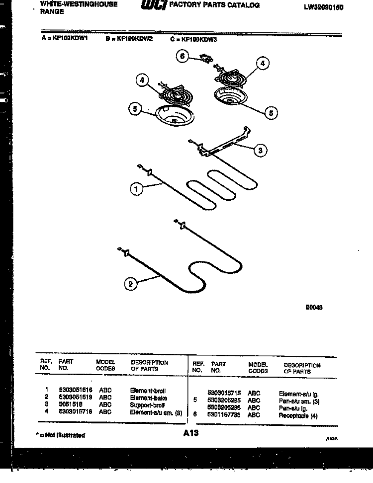 BROILER PARTS Diagram and Parts List for KF100KDH3  Frigidaire Range