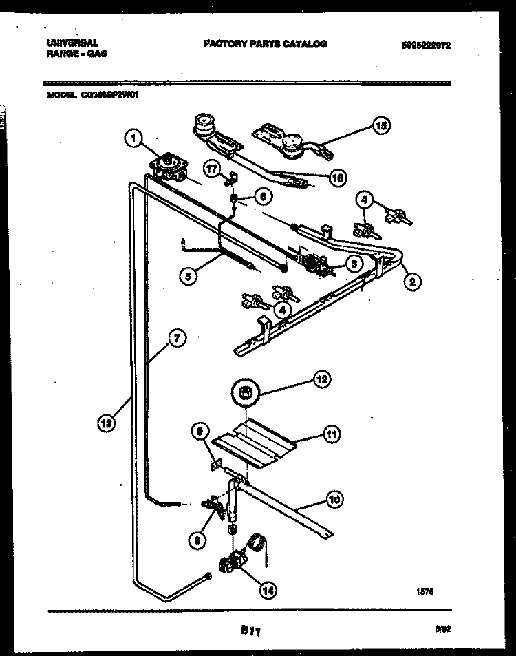 BURNER PARTS Diagram and Parts List for CG300SP2W1  Frigidaire Range