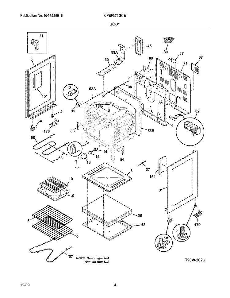 BODY Diagram and Parts List for CFEF376GCE  Frigidaire Range