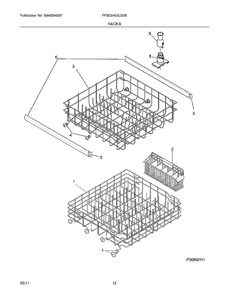 RACKS Diagram and Parts List for FFBD2403LS0B  Frigidaire Dishwasher
