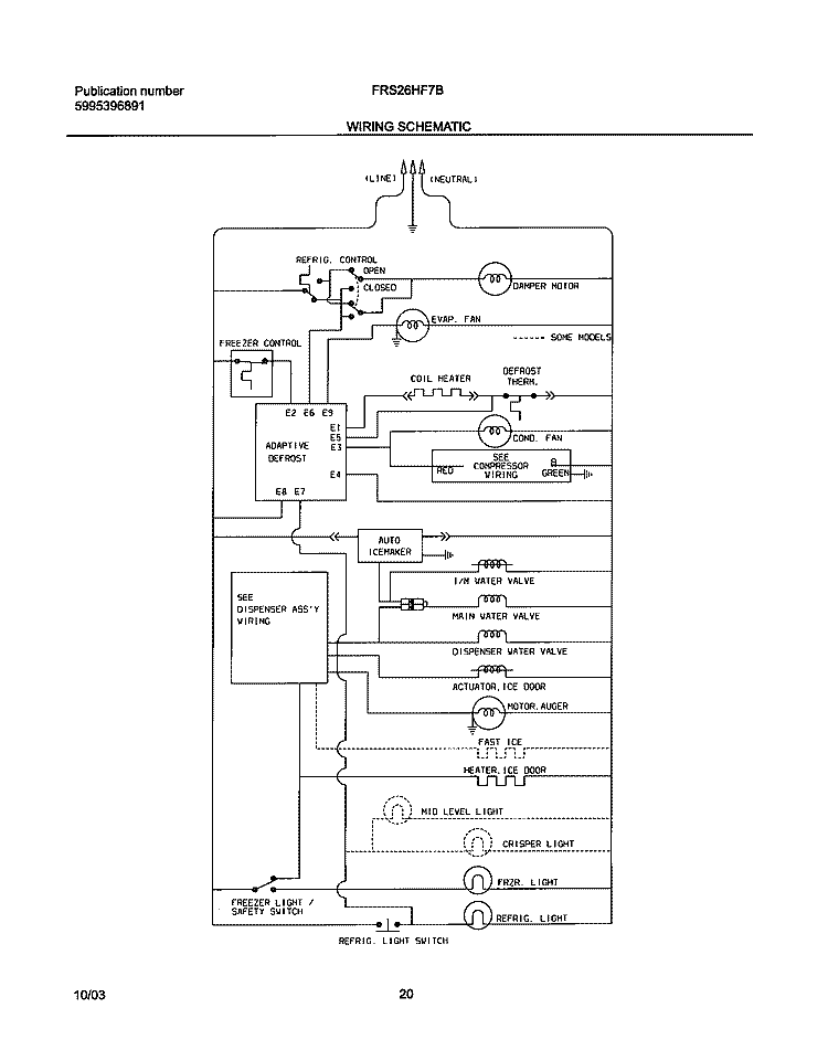 WIRING SCHEMATIC Diagram and Parts List for FRS26HF7BQ4  Frigidaire Refrigerator