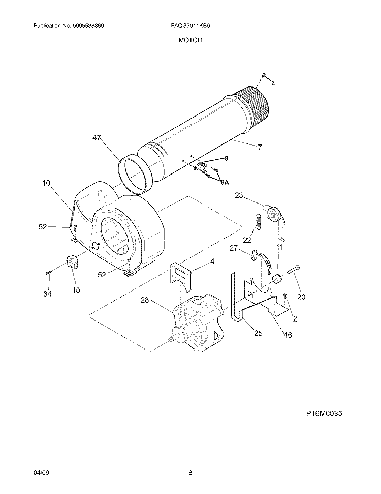 MOTOR Diagram and Parts List for FAQG7011KB0  Frigidaire Dryer