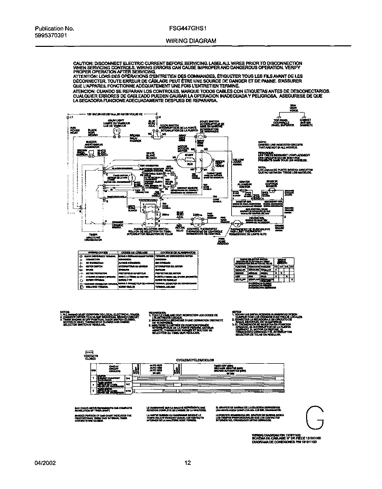 131911100 WIRING DIAGRAM Diagram and Parts List for FSG447GHS1  Frigidaire Dryer