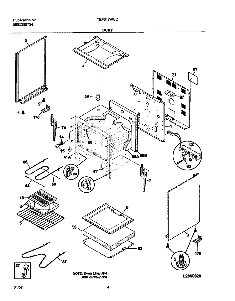BODY Diagram and Parts List for TEF317AWC  Tappan Range