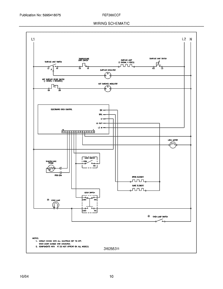 WIRING SCHEMATIC Diagram and Parts List for FEF366CCF  Frigidaire Range