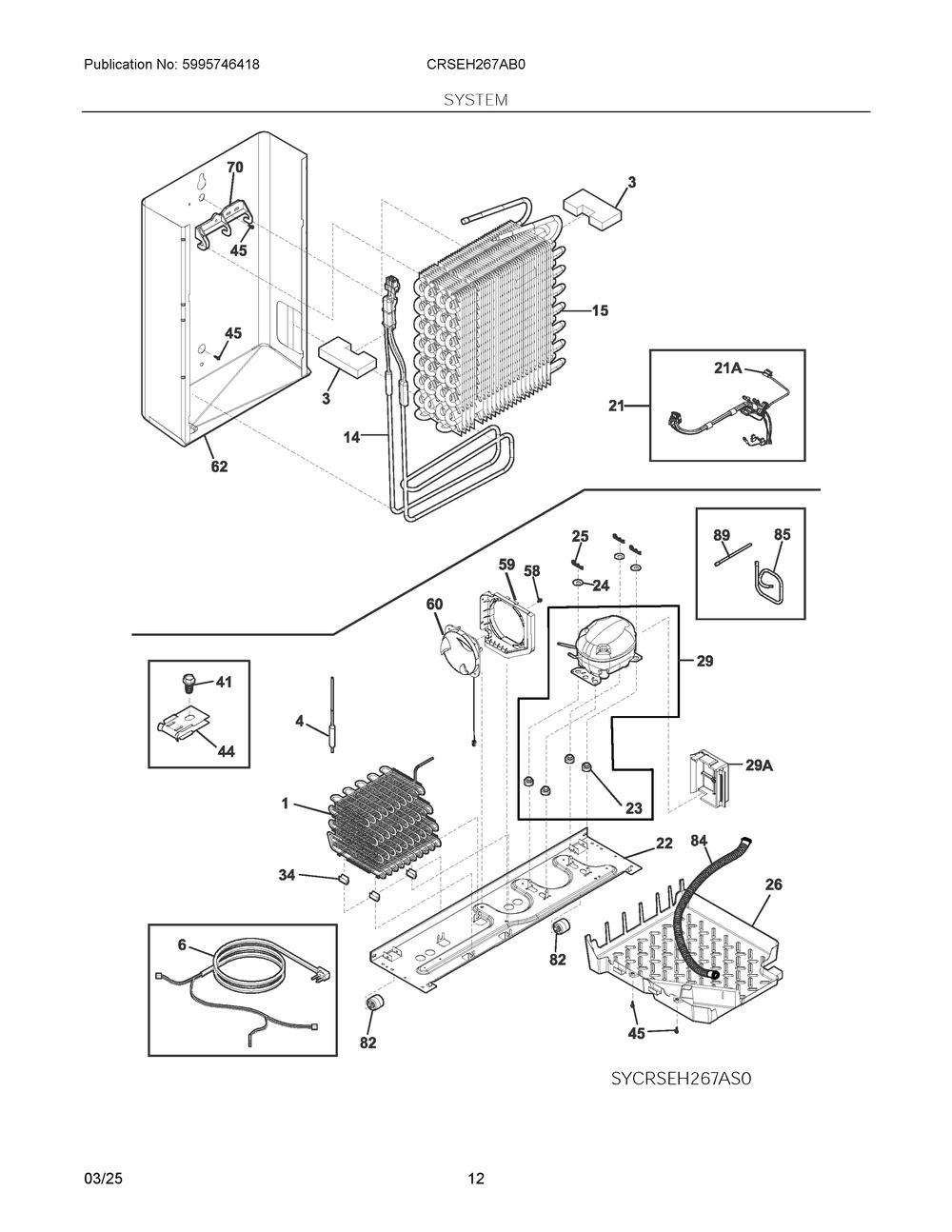 System Diagram and Parts List for CRSEH267AB0  Frigidaire Refrigerator