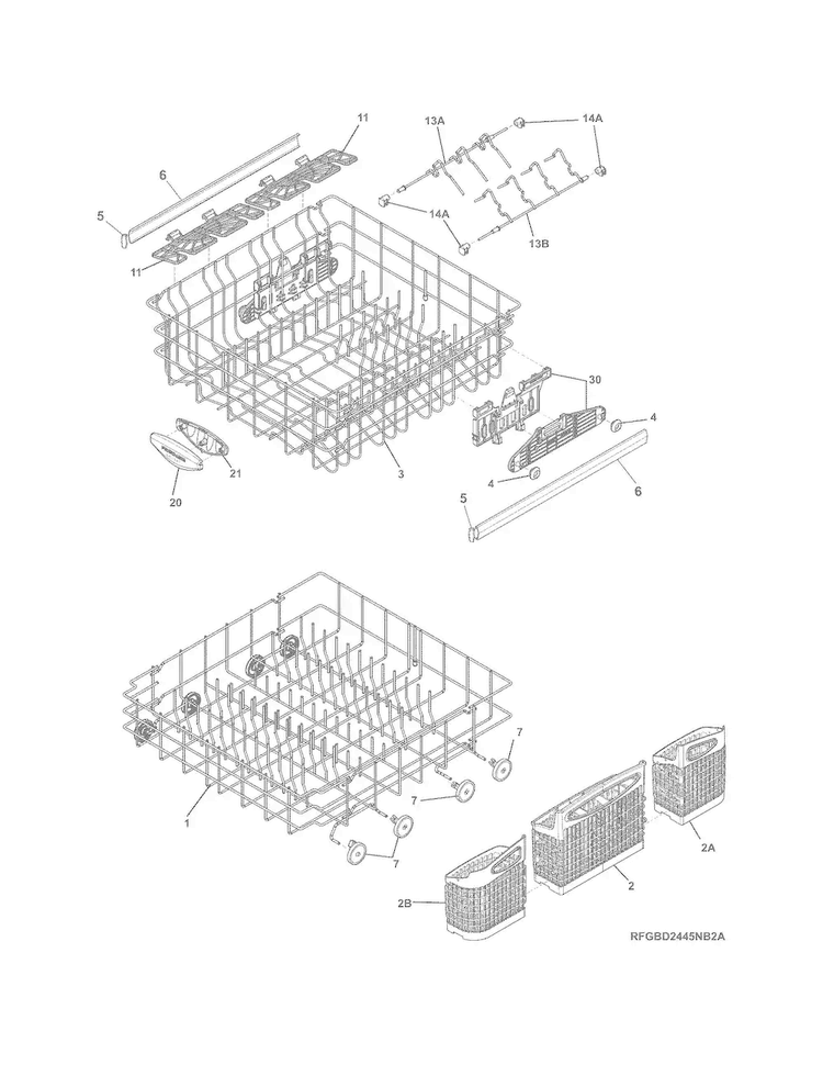 Racks Diagram and Parts List for FGBD2445NQ7A  Frigidaire Dishwasher