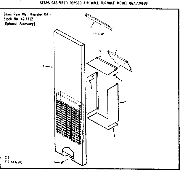 Rear wall register kit stock no. 42-7312 Diagram and Parts List for 867734690  Frigidaire Furnace
