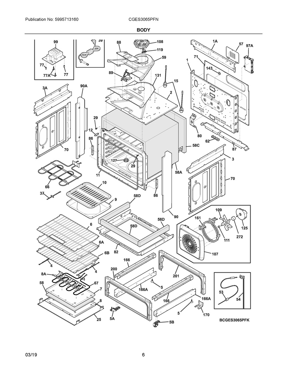 Body Diagram and Parts List for CGES3065PFN  Frigidaire Range