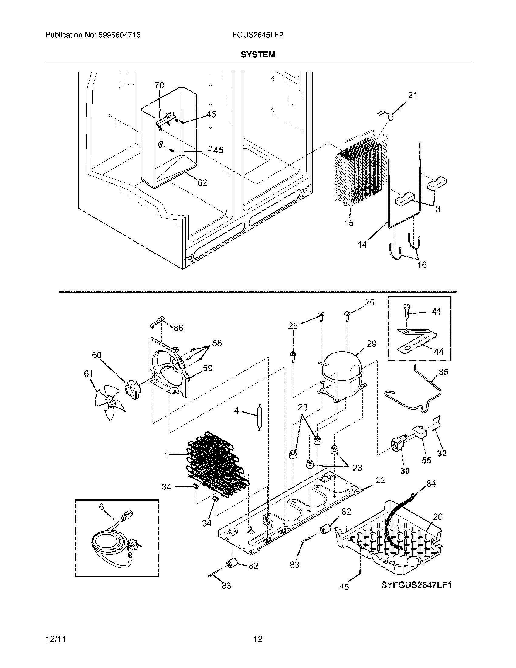 13 - SYSTEM Diagram and Parts List for FGUS2645LF2  Frigidaire Refrigerator
