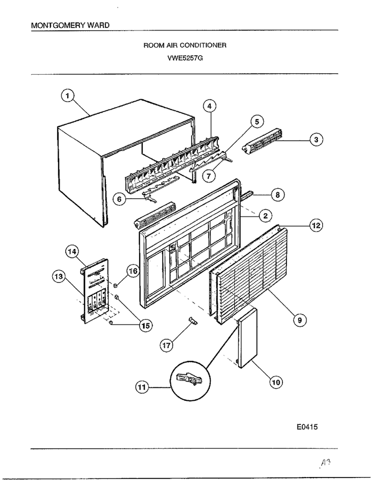 Room Air Conditioner Diagram and Parts List for 5257G  Frigidaire Air Conditioner