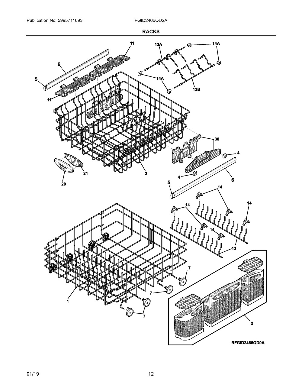 Racks Diagram and Parts List for FGID2466QD2A  Frigidaire Dishwasher