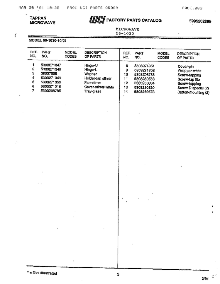 Microwave Diagram and Parts List for 56-1030  Frigidaire Microwave