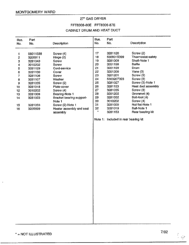 Cabinet Drum And Heat Duct Page 2 Diagram and Parts List for 8308-80E  Frigidaire Dryer