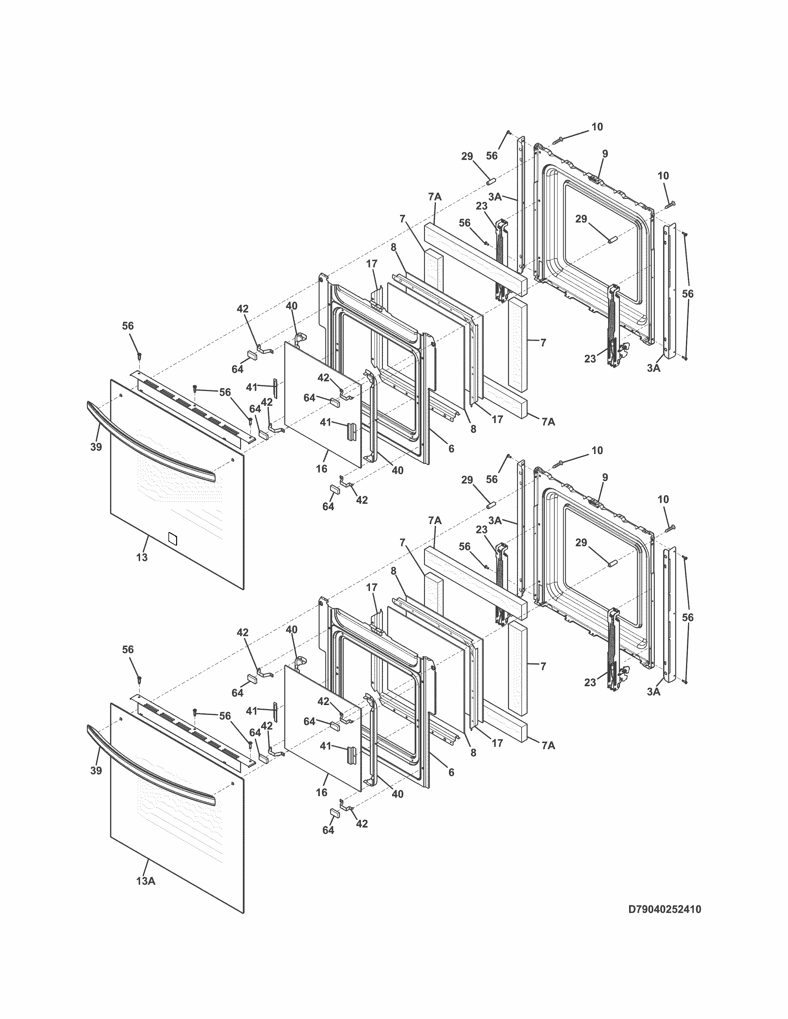 Doors Diagram and Parts List for 79040252410  Kenmore Wall Oven