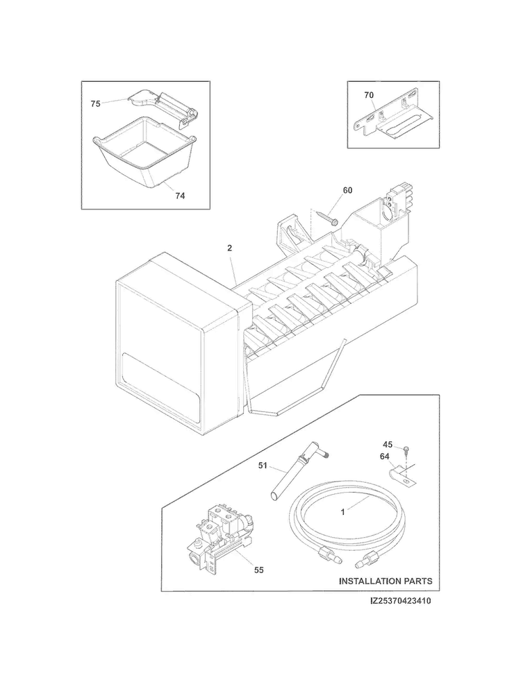 Ice Maker Diagram and Parts List for 25370423411  Kenmore Refrigerator