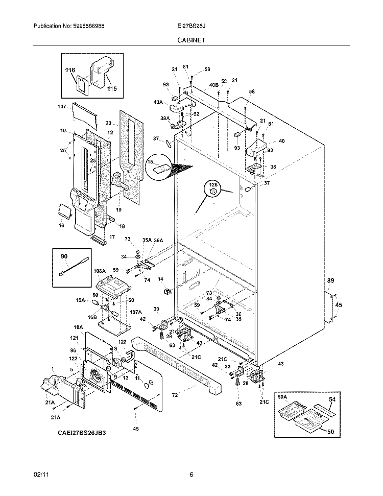 CABINET Diagram and Parts List for EI27BS26JB3  Electrolux Refrigerator