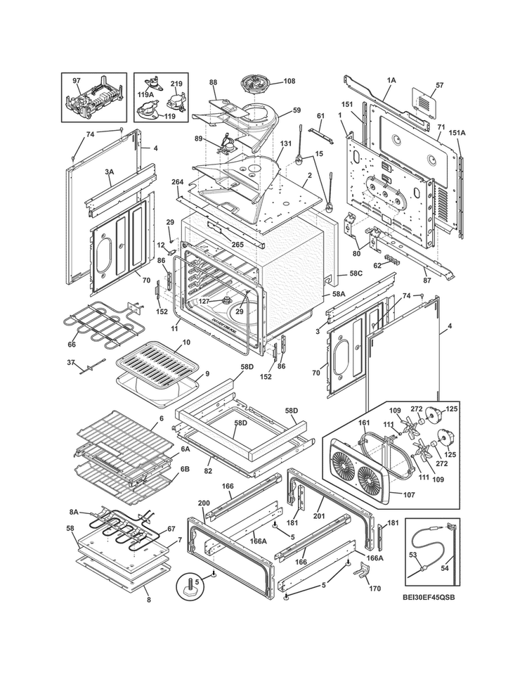 Body Diagram and Parts List for EI30EF45QSB  Electrolux Range