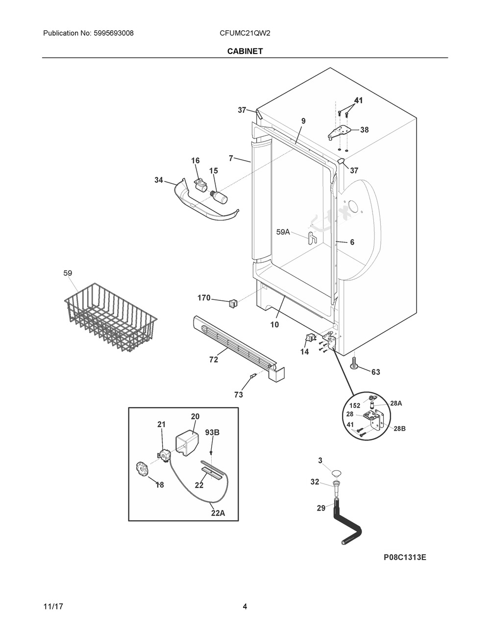 Cabinet Diagram and Parts List for CFUMC21QW2  Frigidaire Refrigerator