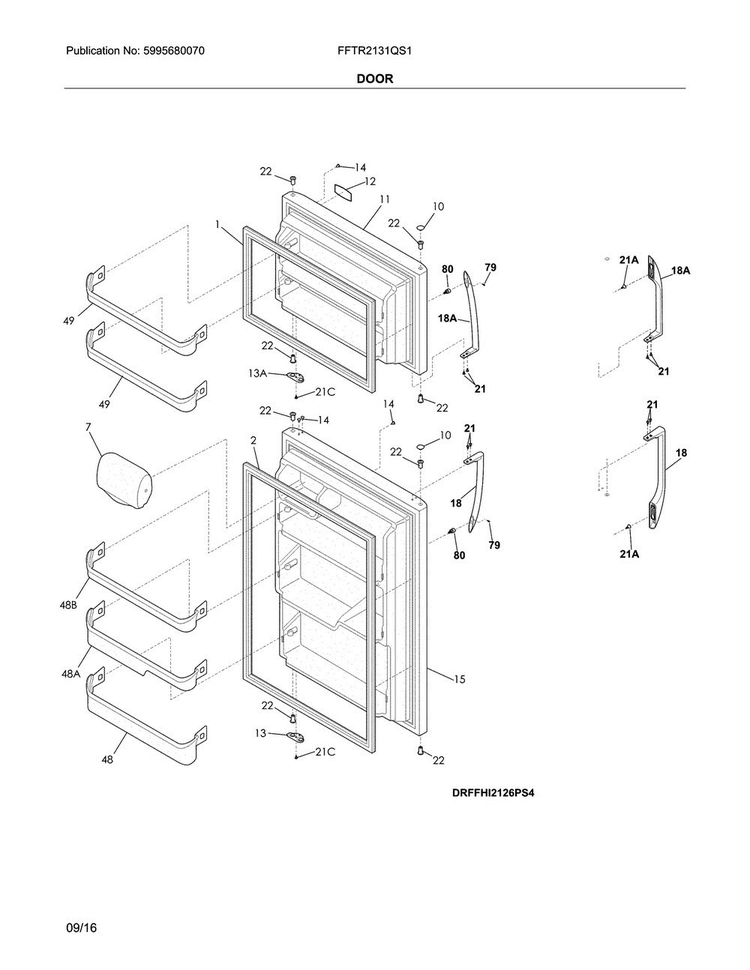 Door Diagram and Parts List for FFTR2131QS1  Frigidaire Refrigerator